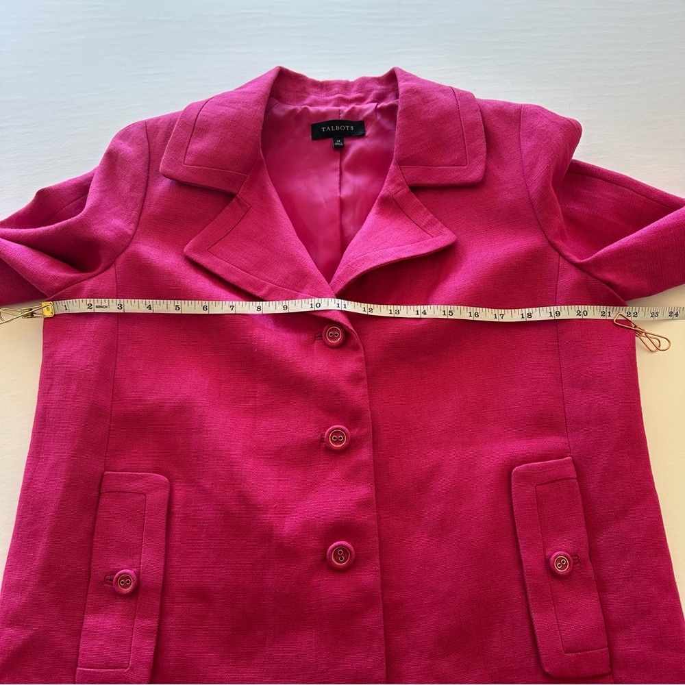 Talbots Linen Jacket Women's Size 14 Pink Jackie Fit 3-Button Lined Pockets - Picture 9 of 16
